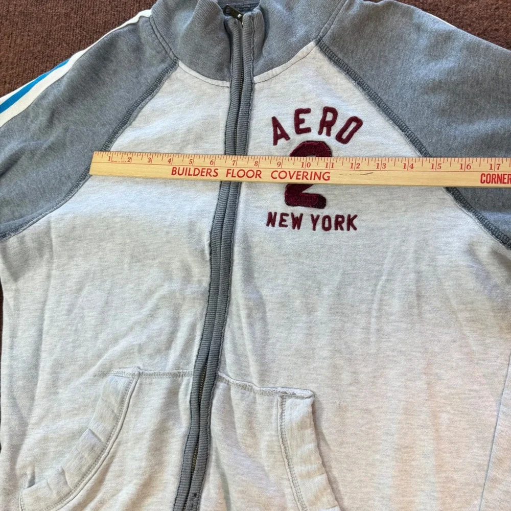 Aeropostale Mens Grey Full Zip Track Jacket Aero 2 New York Stripe Sleeve Large